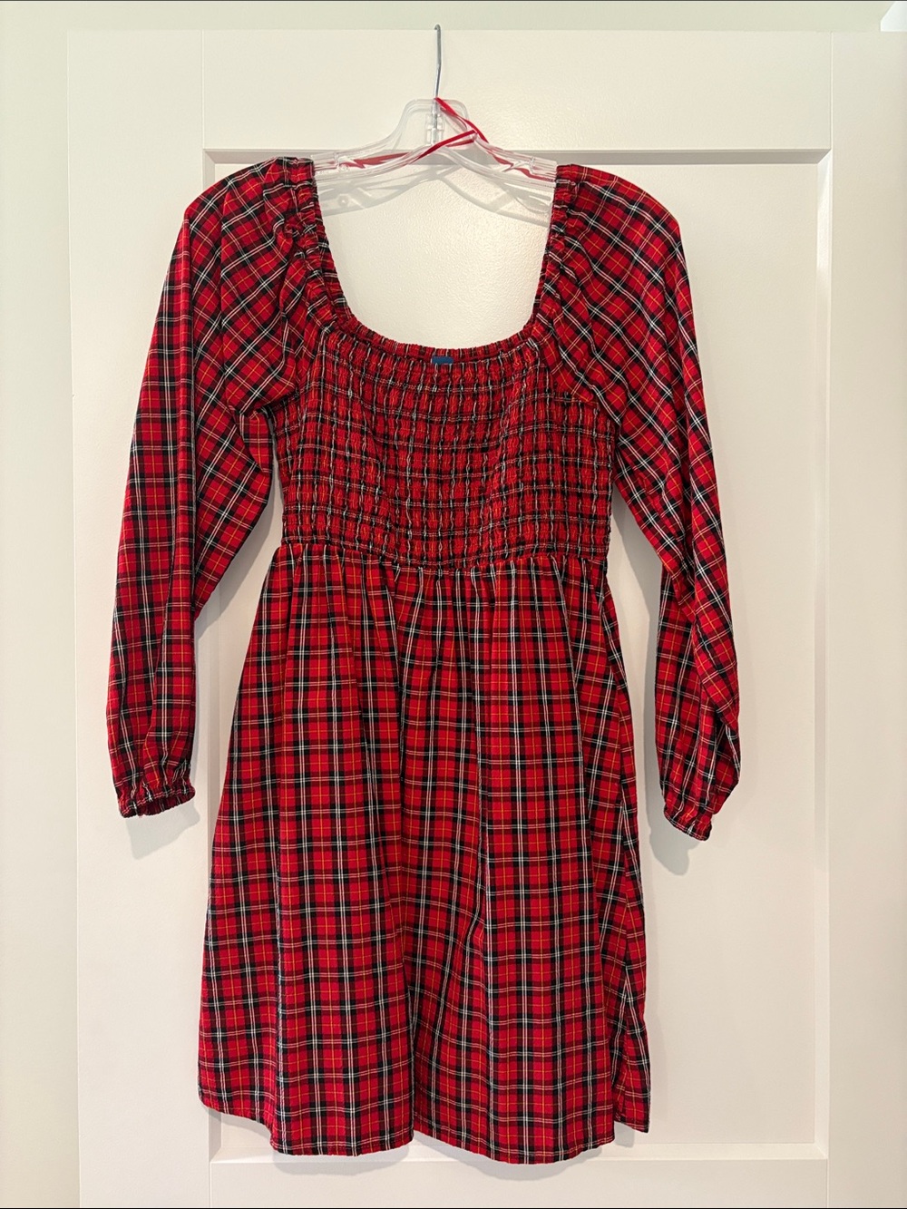Old Navy Red Plaid Smocked Mini Dress